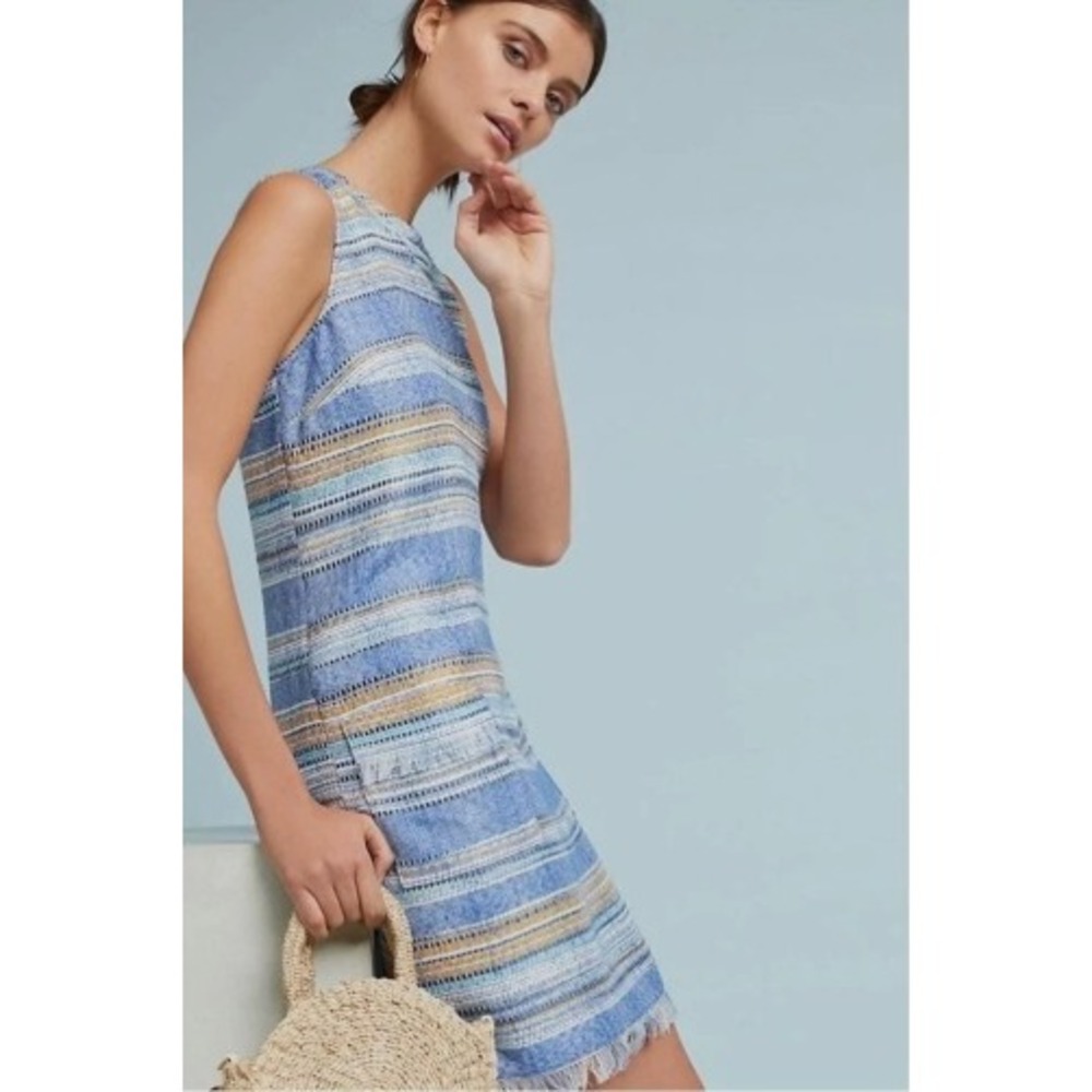 Anthropologie Akemi + Kin Dress Size 6 Blue Yellow Woven Striped Boho Coastal